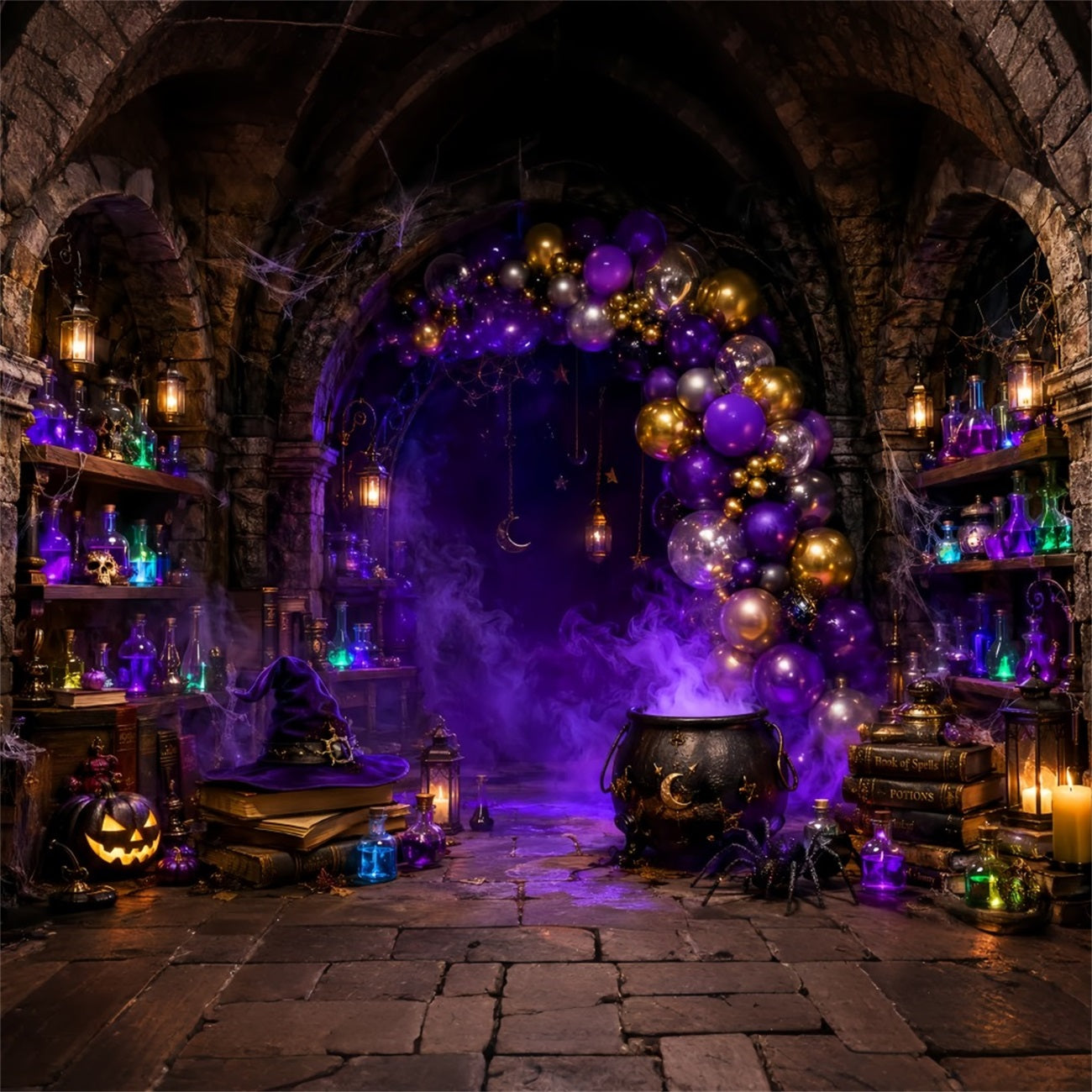 Halloween Backdrop Ideas DIY Purple Witch Potion Laboratory Purple Halloween Backdrop UK LXX67-49