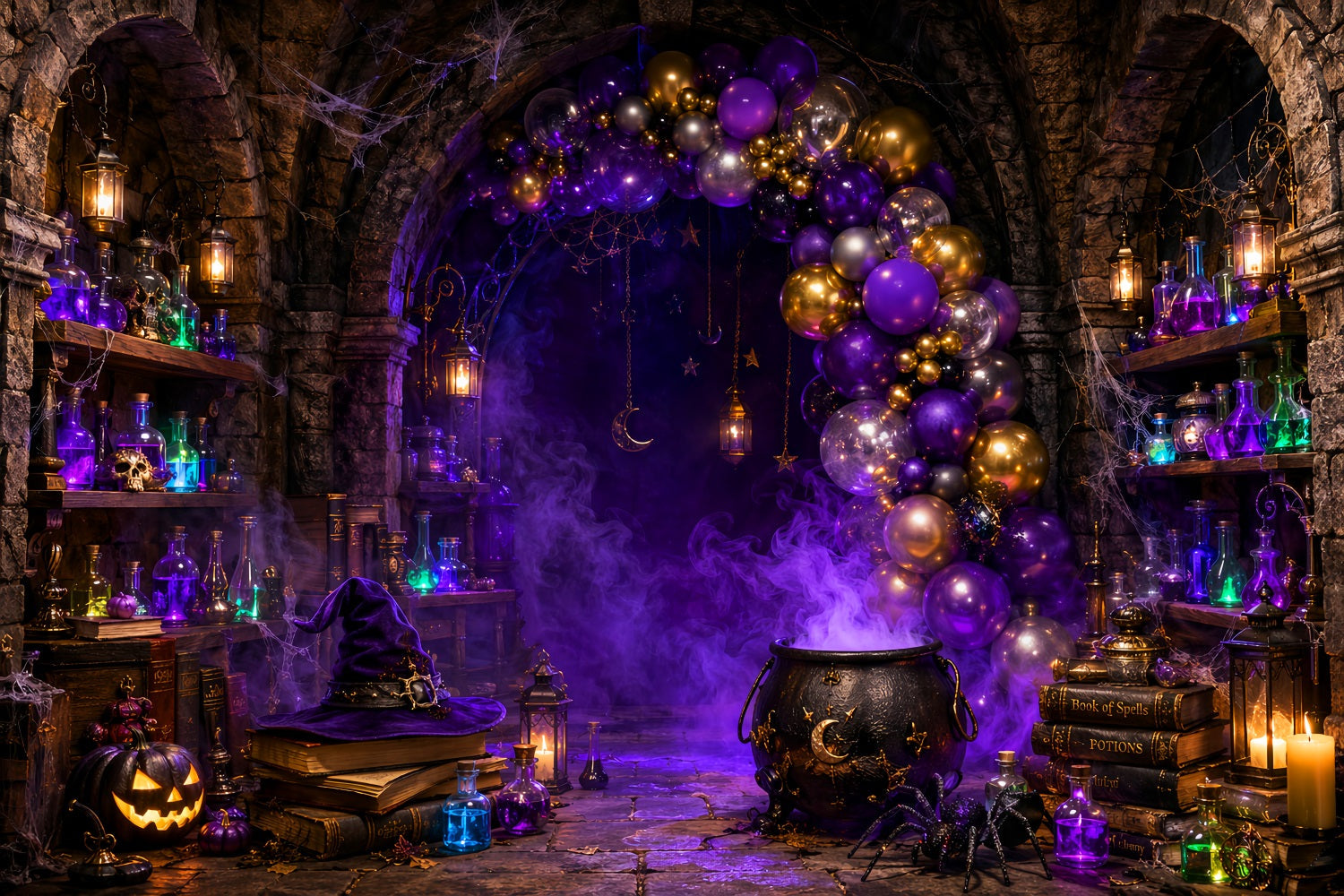 Halloween Backdrop Ideas DIY Purple Witch Potion Laboratory Purple Halloween Backdrop UK LXX67-49