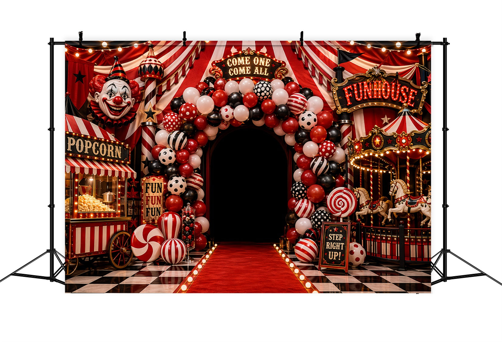 Halloween Clown Backdrop Carnival Funhouse Balloon Entrance Halloween Fabric Backdrop UK LXX67-55