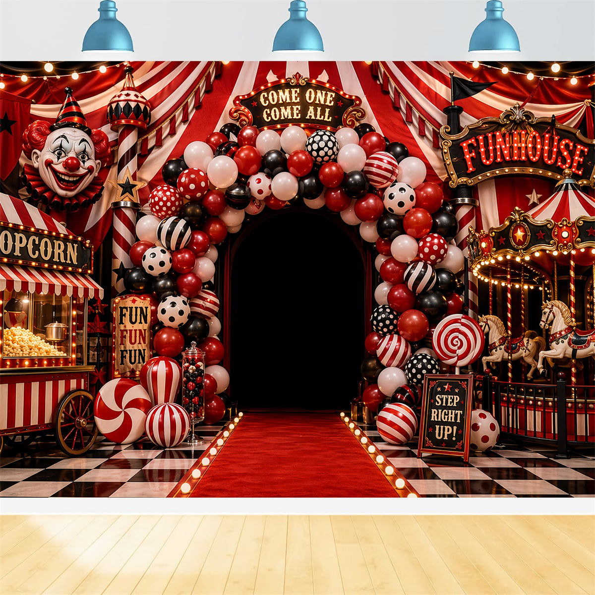 Halloween Clown Backdrop Carnival Funhouse Balloon Entrance Halloween Fabric Backdrop UK LXX67-55
