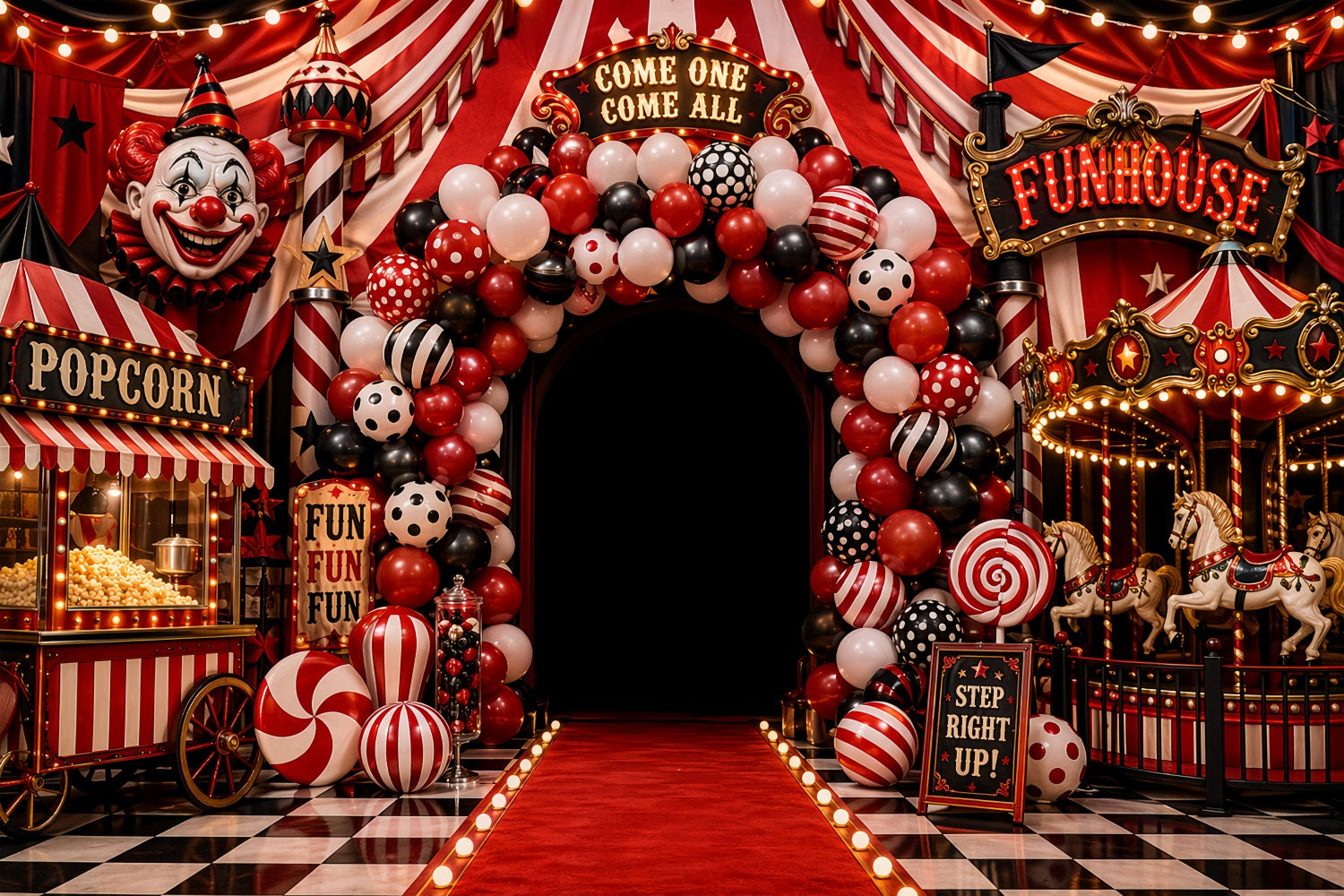 Halloween Clown Backdrop Carnival Funhouse Balloon Entrance Halloween Fabric Backdrop UK LXX67-55