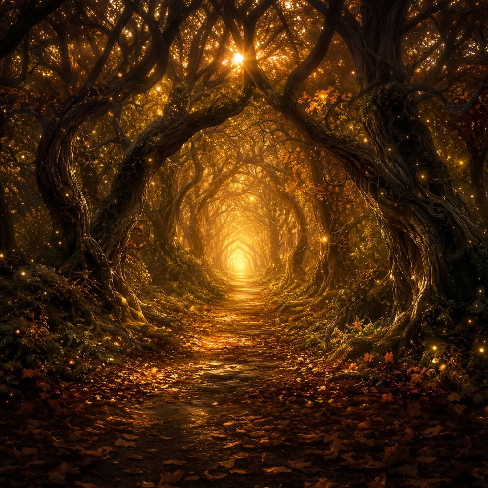 Halloween Backdrop Photos Enchanted Golden Forest Path DIY Halloween Photo Backdrop UK LXX67-56