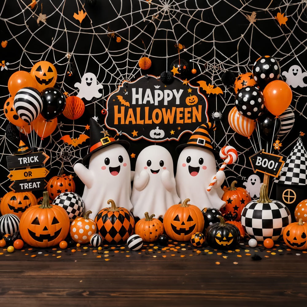 Cute Halloween Backdrops Ghosts Pumpkins Balloons Spiderwebs Halloween Backdrops Scene Setters UK LXX67-6