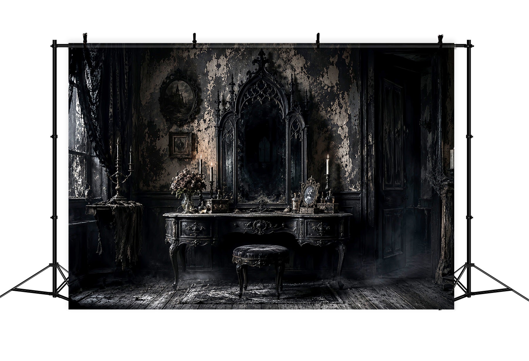 Halloween Theme Backdrop Gothic Mirror Vanity Room Halloween Backdrop For Photos UK LXX67-60