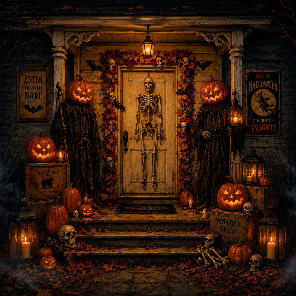 Halloween Themed Backdrops Skeleton Pumpkin Door Entrance Halloween Backdrop Ideas UK LXX67-62