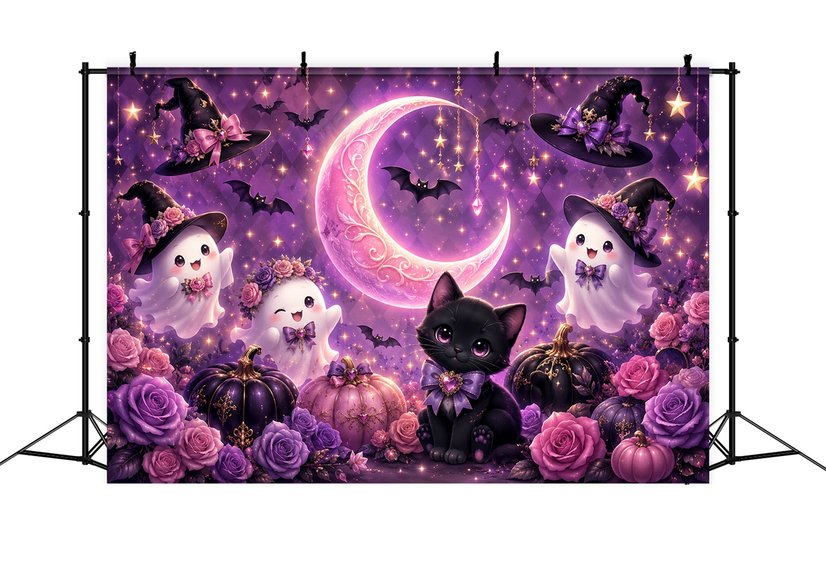 Cute Halloween Backdrops Cute Ghost Cat Moon Halloween Backdrops Scene Setters UK LXX67-63