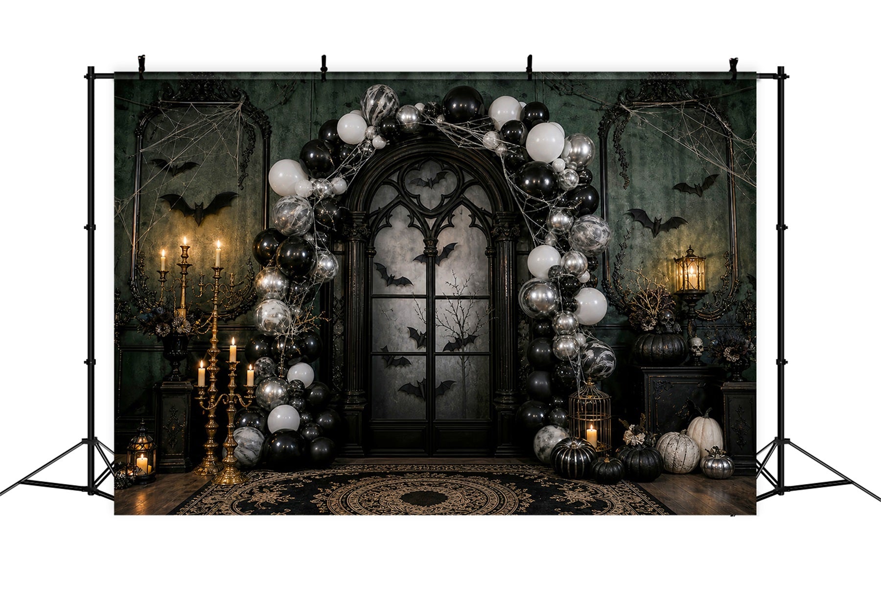 Halloween Party Backdrops Gothic Balloon Arch Candles Bats Halloween Photo Booth Backdrop UK LXX67-7