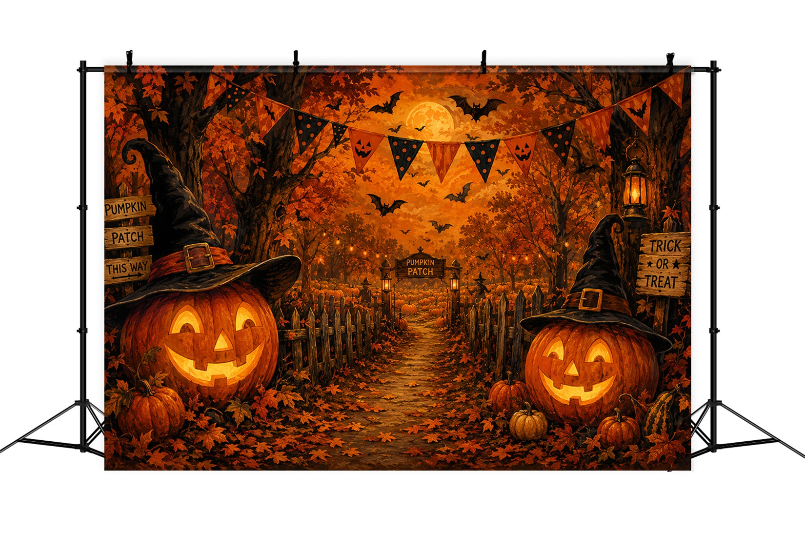 Fall Halloween Backdrop Autumn Pumpkin Patch Trail Scary Halloween Backdrops UK LXX67-74
