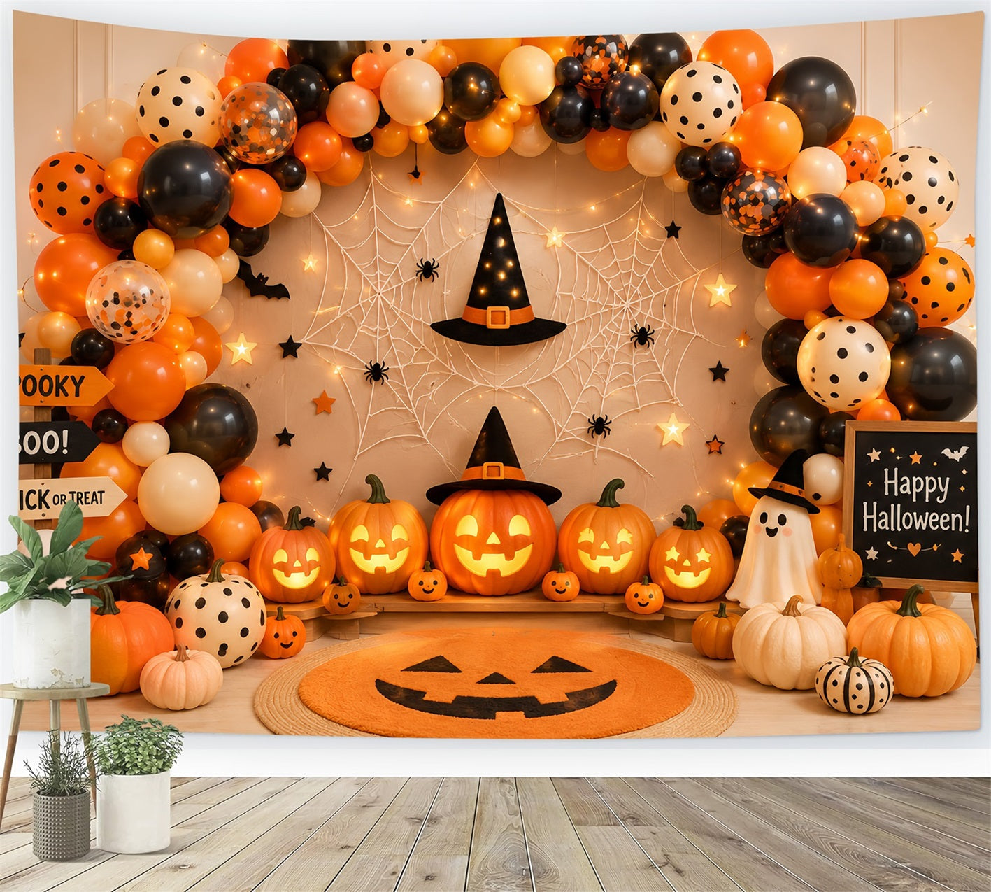 Backdrop Halloween Photo Booth Balloon Pumpkin Party Decor Halloween Party Photo Backdrop UK LXX67-77