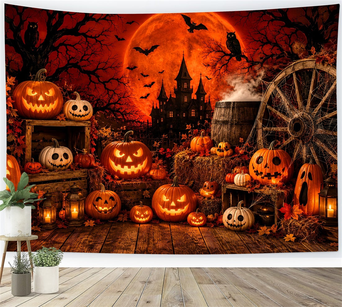 Halloween Backdrop For Photo Booth Red Moon Pumpkin Display Cute Halloween Backdrop UK LXX67-80