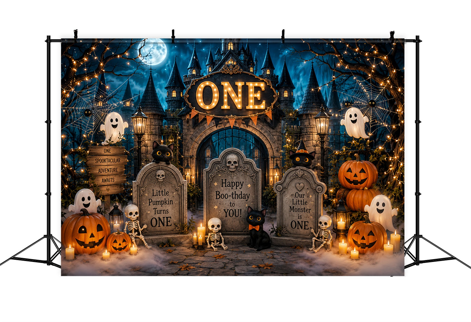 Halloween Picture Backdrops Boo Birthday Graveyard Castle Halloween Birthday Backdrop UK LXX67-83