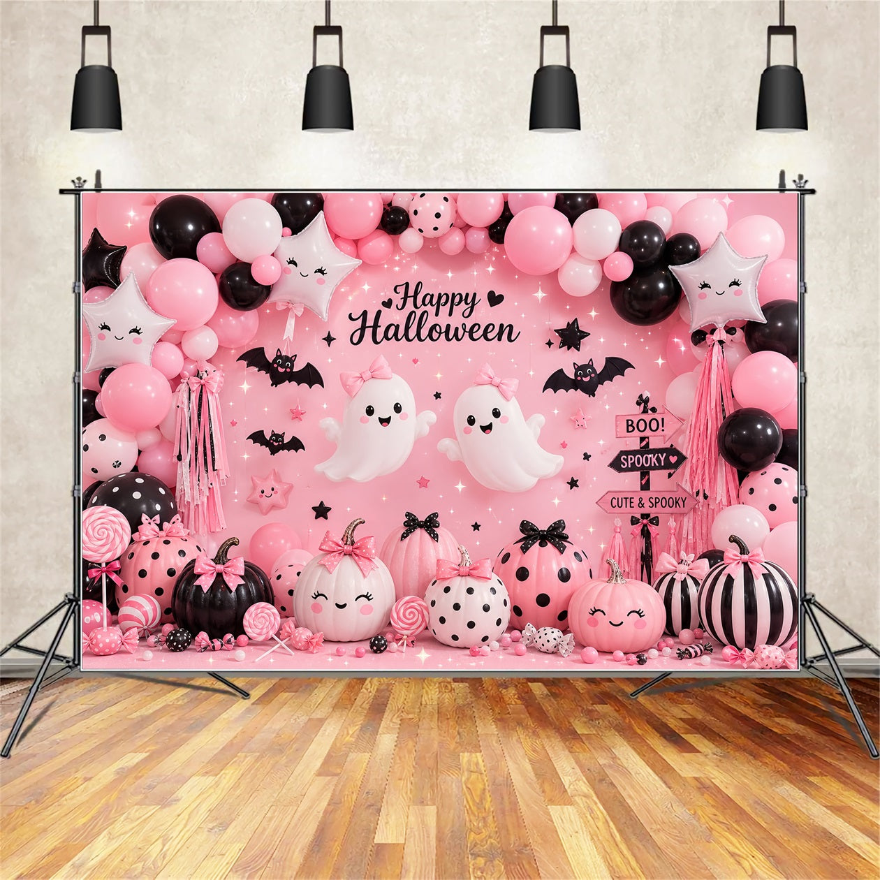 Halloween Balloon Backdrop Pink Ghost Pumpkin Party Halloween Themed Backdrop UK LXX67-86