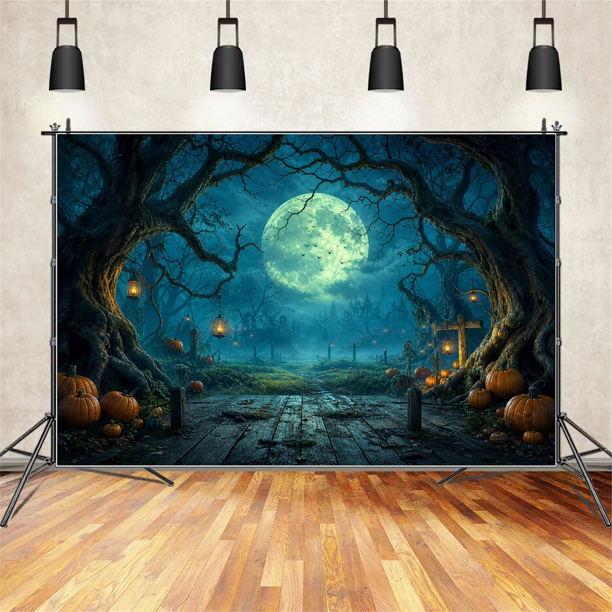 DIY Halloween Backdrop Ideas Moonlit Forest Pumpkin Path Scary Backdrops For Halloween UK LXX67-87