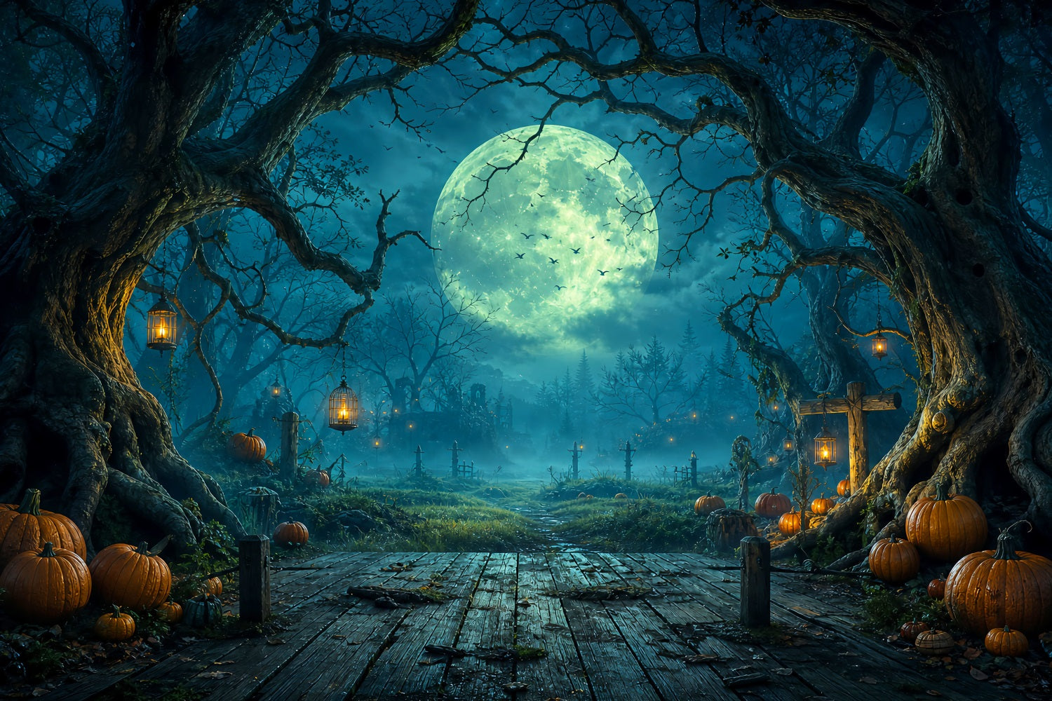 DIY Halloween Backdrop Ideas Moonlit Forest Pumpkin Path Scary Backdrops For Halloween UK LXX67-87