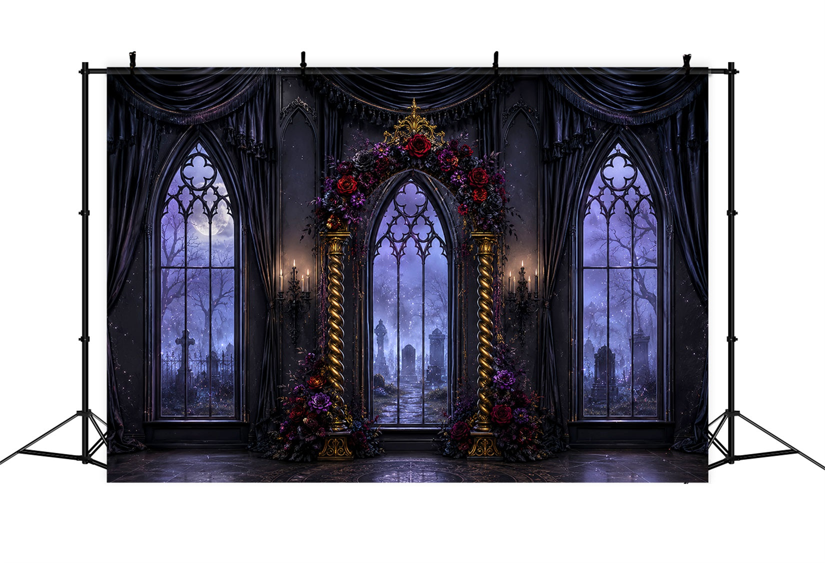 Halloween Arch Backdrop Gothic Floral Window Hall Large Halloween Backdrops UK LXX67-89