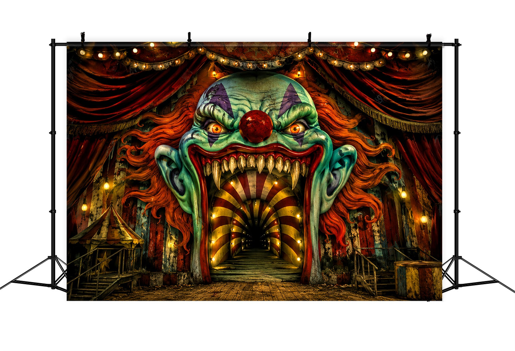 Halloween Stage Backdrop Creepy Clown Carnival Entrance Halloween Photography Backdrops UK LXX67-91