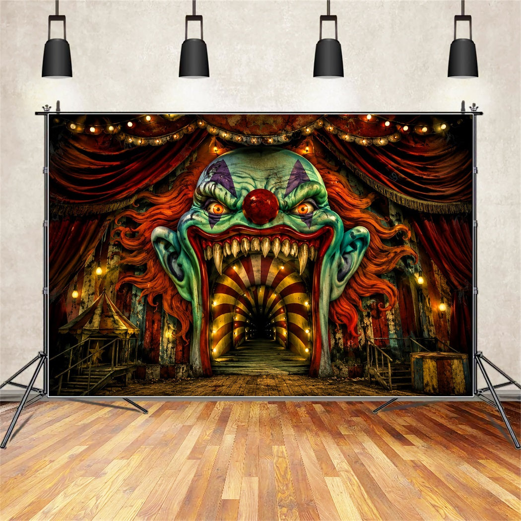 Halloween Stage Backdrop Creepy Clown Carnival Entrance Halloween Photography Backdrops UK LXX67-91