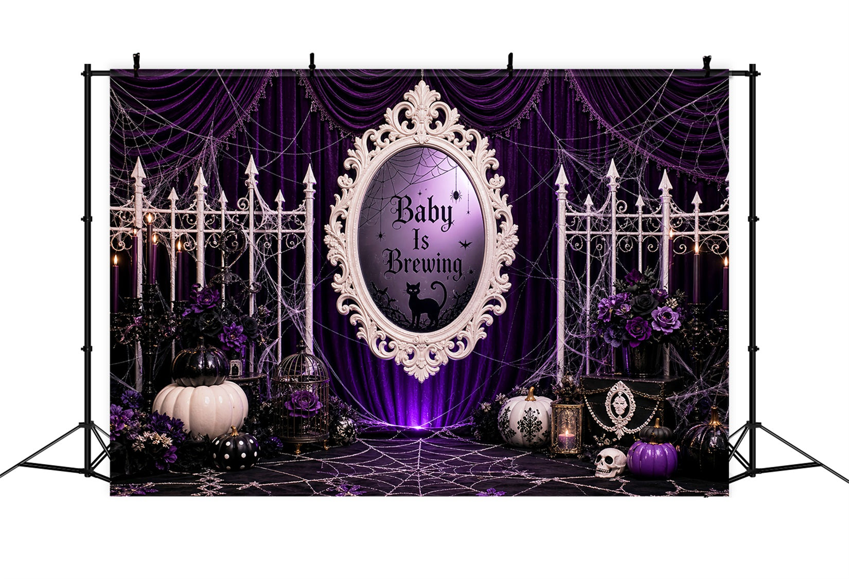 Halloween Baby Shower Backdrop Purple Curtain Witch Pumpkin Photography Halloween Backdrop UK LXX67-92