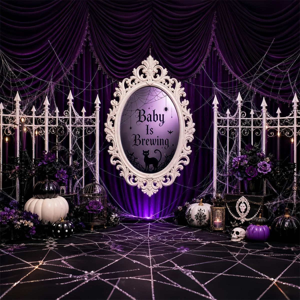 Halloween Baby Shower Backdrop Purple Curtain Witch Pumpkin Photography Halloween Backdrop UK LXX67-92