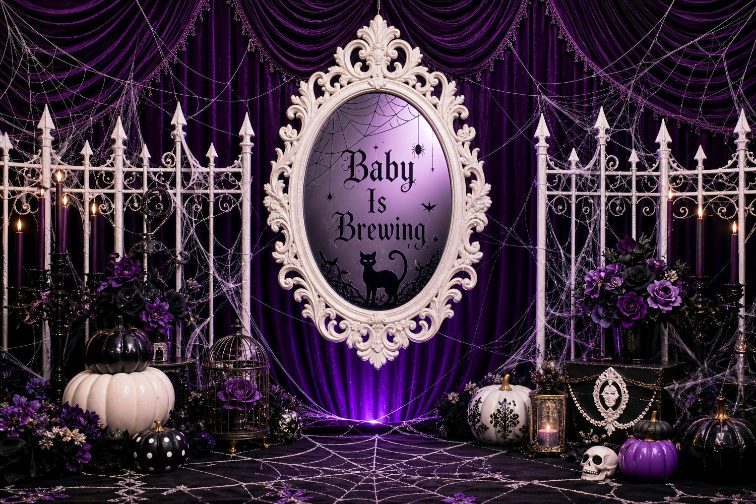 Halloween Baby Shower Backdrop Purple Curtain Witch Pumpkin Photography Halloween Backdrop UK LXX67-92