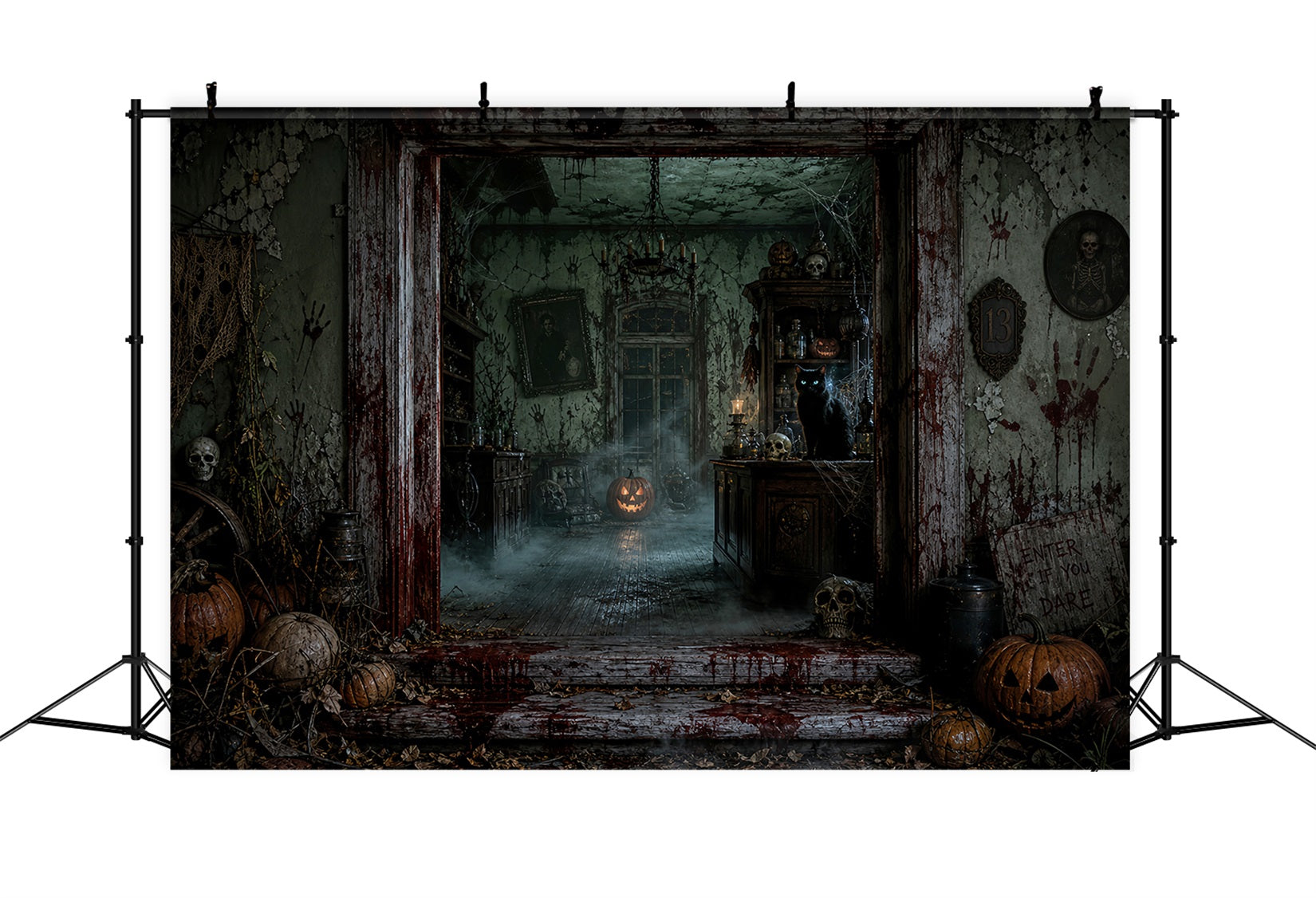 Halloween Party Backdrop Ideas Bloody Haunted Manor Entrance Halloween Scary Backdrops UK LXX67-94