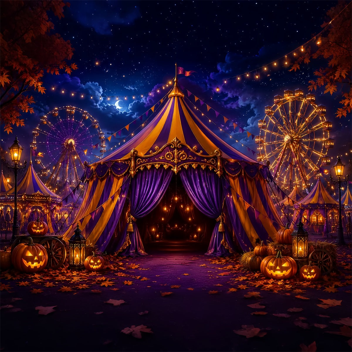 Halloween Carnival Backdrop Spooky Carnival Tent Night DIY Halloween Backdrop UK LXX67-96