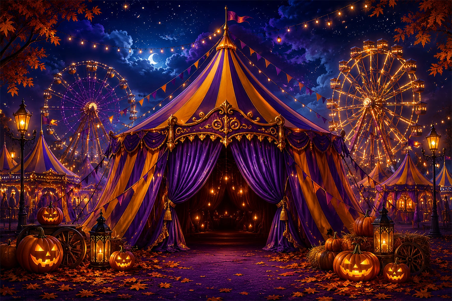 Halloween Carnival Backdrop Spooky Carnival Tent Night DIY Halloween Backdrop UK LXX67-96