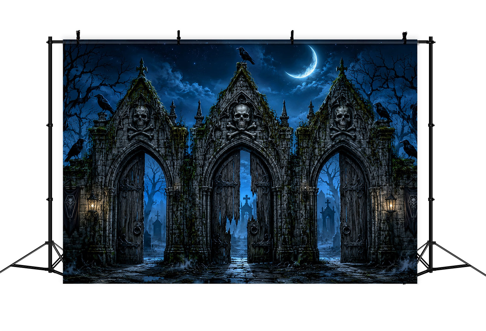 Halloween Backdrop Photography Skull Graveyard Moon Gate Halloween Scary Backdrop UK LXX67-98