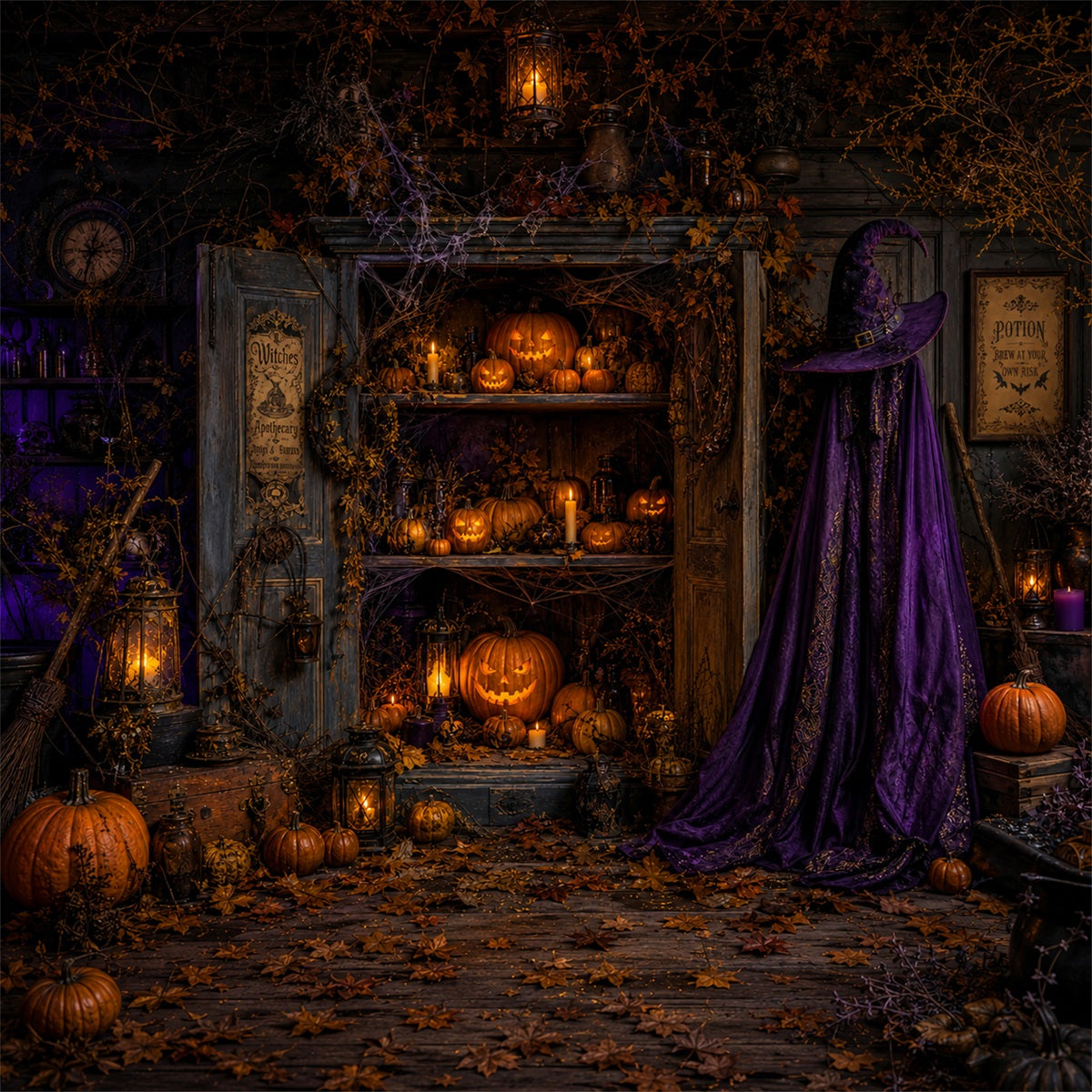 Halloween Cloth Backdrop Witch Apothecary Pumpkin Cabinet Graveyard Halloween Backdrops UK LXX67-99