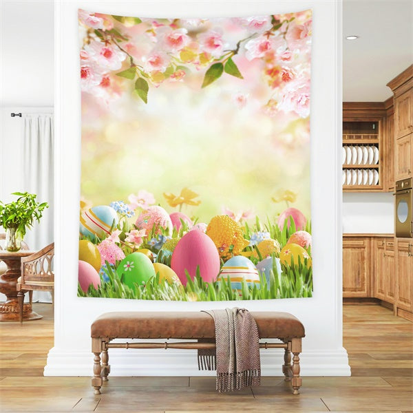 Easter Warm Spring Lawn Cherry Blossom Egg Backdrop M1-54