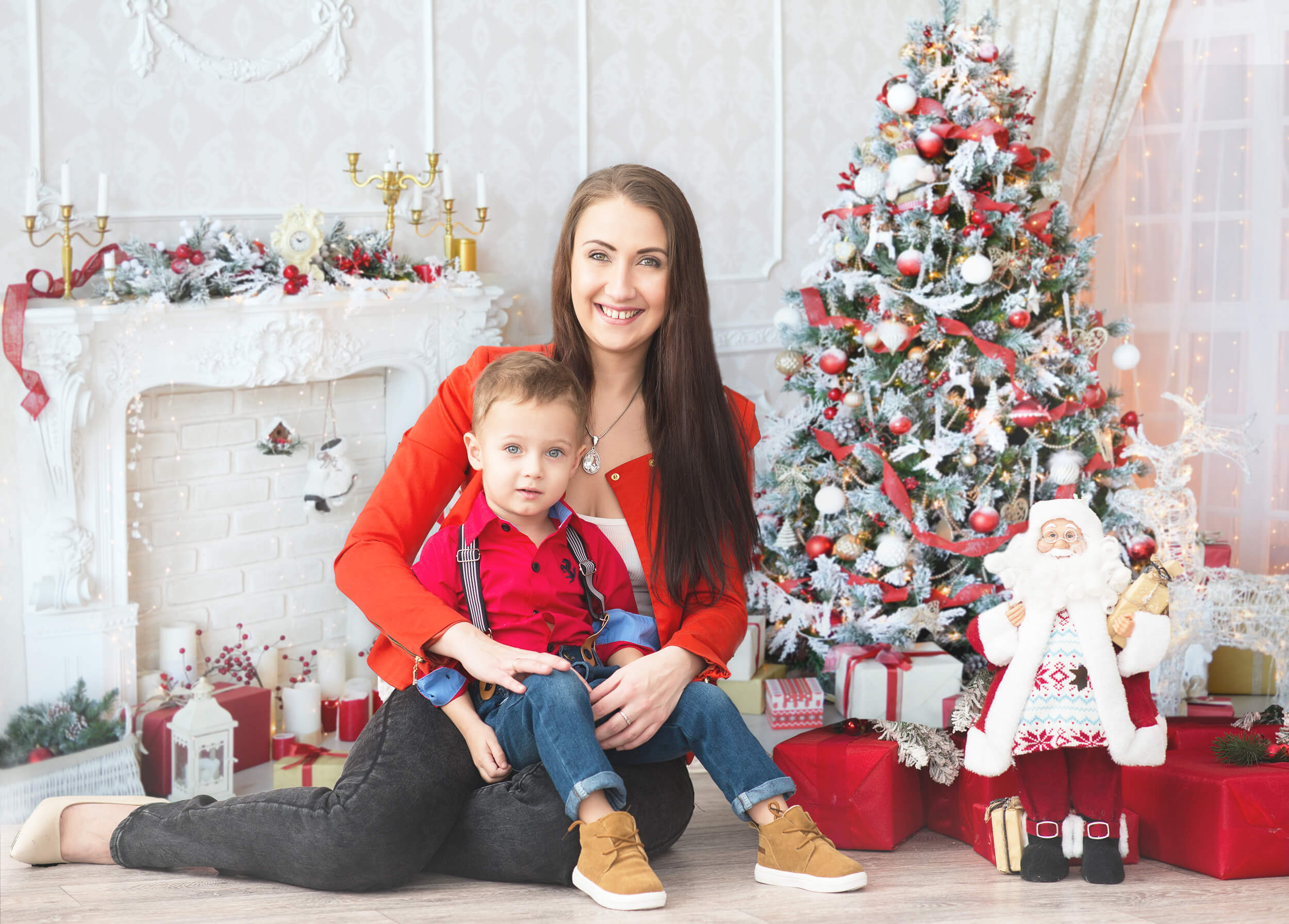 Decorated Fireplace backdrop UK for Christmas GX-1048