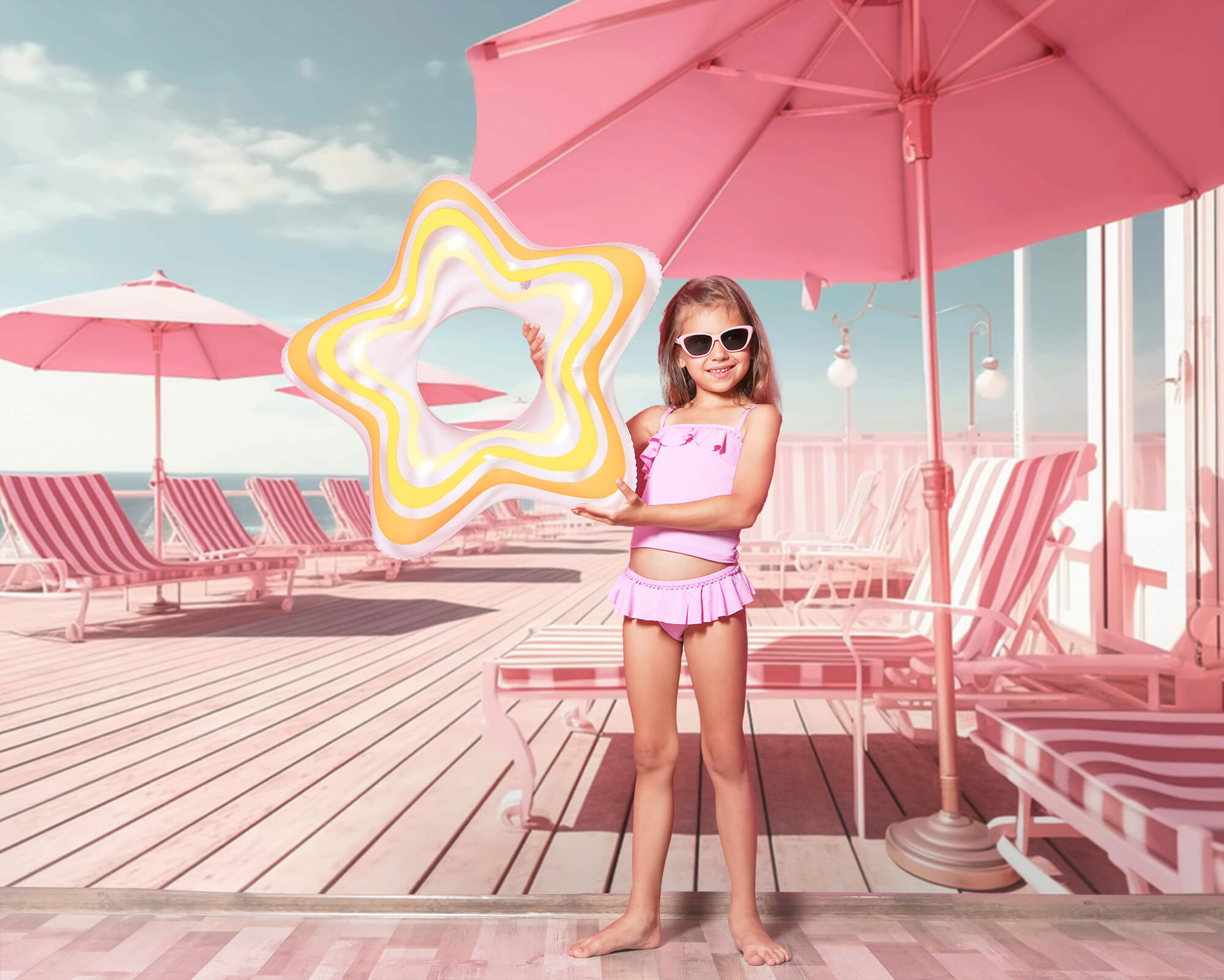 Pink Beach Umbrella Fashion Doll Backdrop UK M7-97