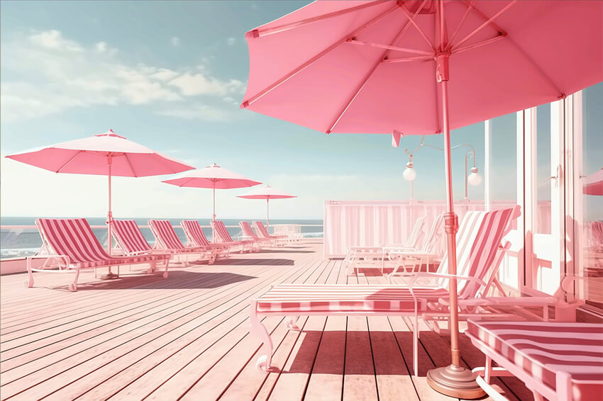 Pink Beach Umbrella Fashion Doll Backdrop UK M7-97