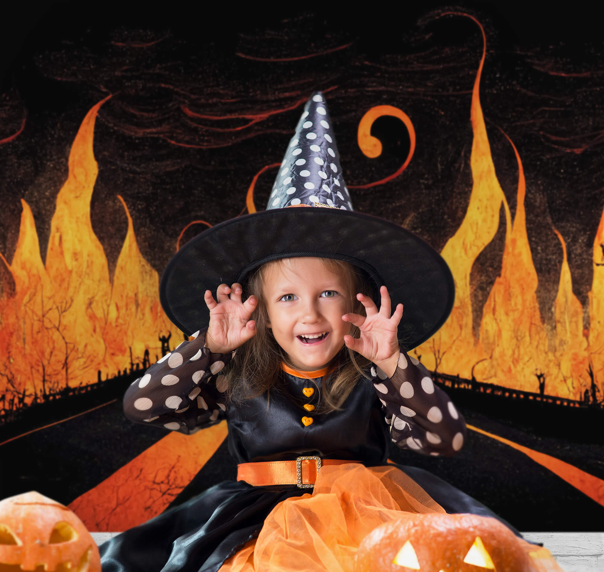 Highway to Hell Flames Halloween Backdrop UK M8-15
