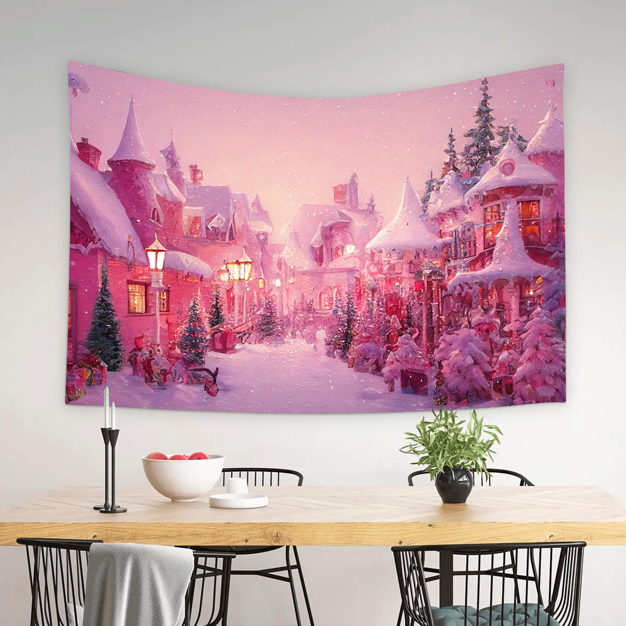 Pink Winter Christmas Town Street Backdrop UK M8-42