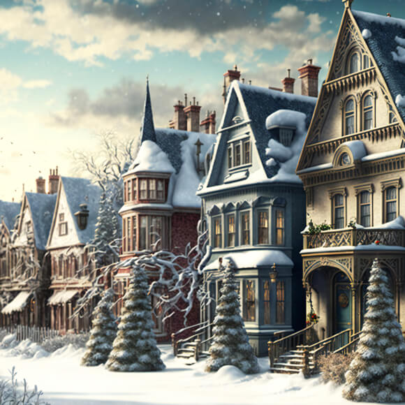 Christmas Retro Village Winter Snow Backdrop UK M9-76