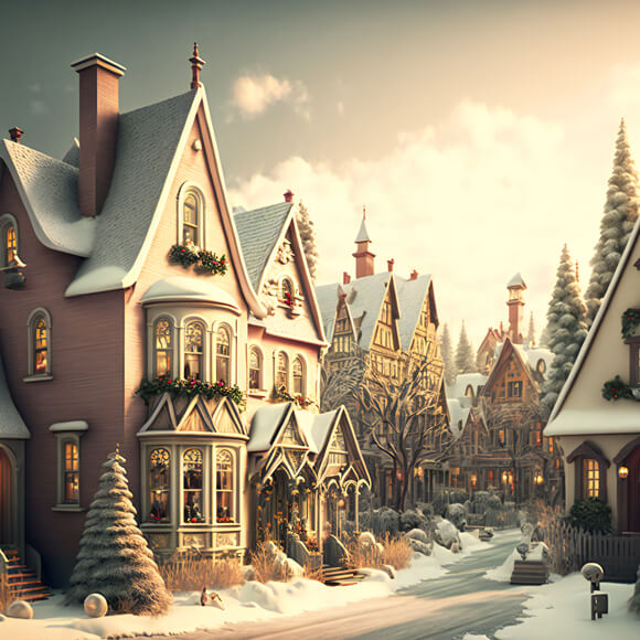Christmas Village Winter Snow Landscape Backdrop UK M9-78