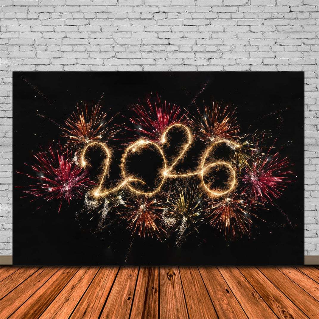 2026 New Year Backdrop Vibrant Fireworks Sparkle Burst Happy New Year Backdrop UK MRR10-10