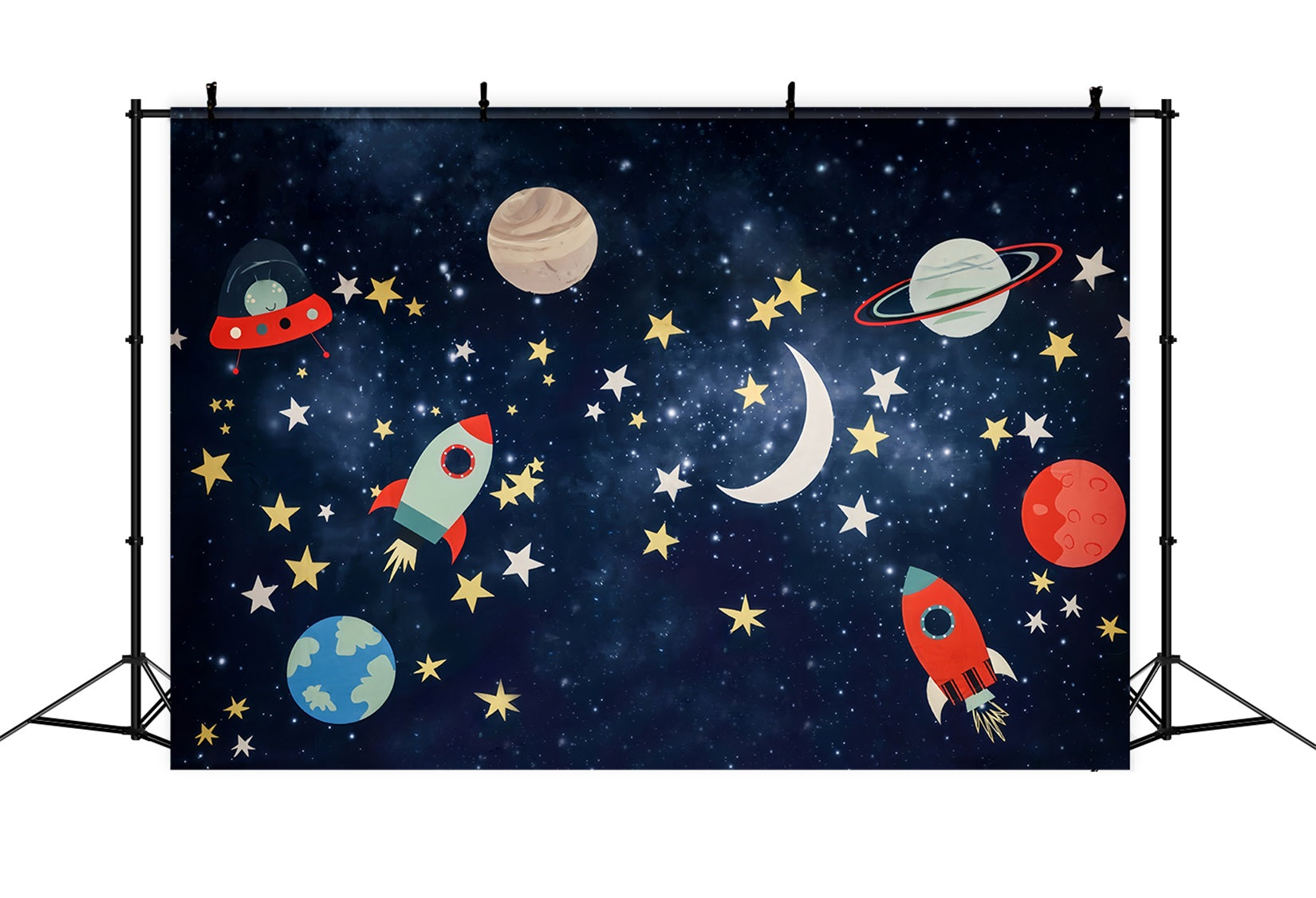 Cake Smash Backdrop Space Adventure Rocket Stars Birthday Backdrop UK MRR10-16