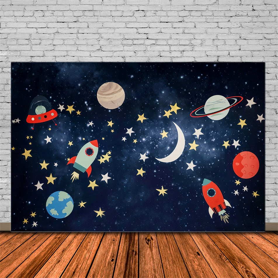 Cake Smash Backdrop Space Adventure Rocket Stars Birthday Backdrop UK MRR10-16