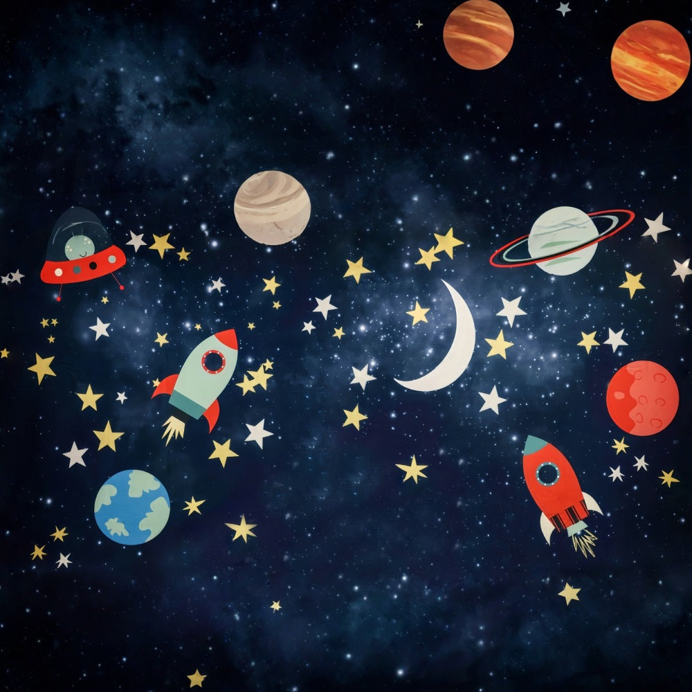 Cake Smash Backdrop Space Adventure Rocket Stars Birthday Backdrop UK MRR10-16