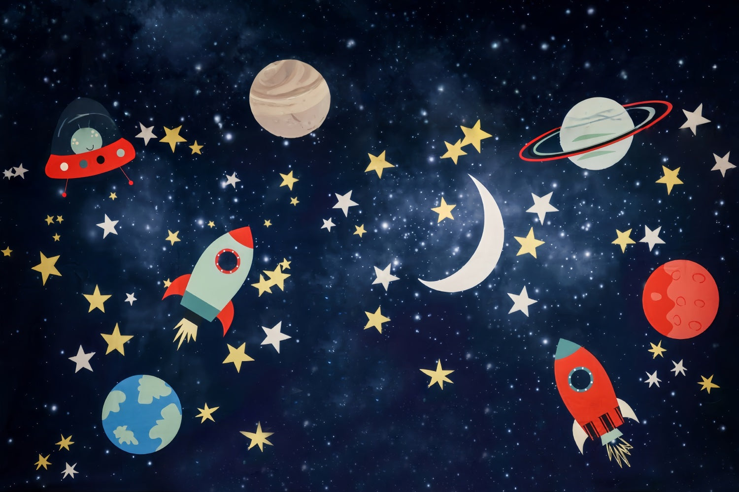 Cake Smash Backdrop Space Adventure Rocket Stars Birthday Backdrop UK MRR10-16