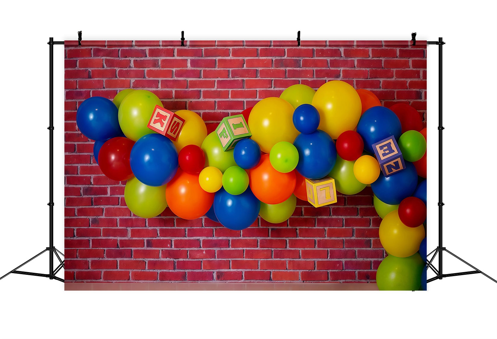 Birthday Photo Backdrop Colorful Balloons Blocks Cake Smash Backdrop UK MRR10-26
