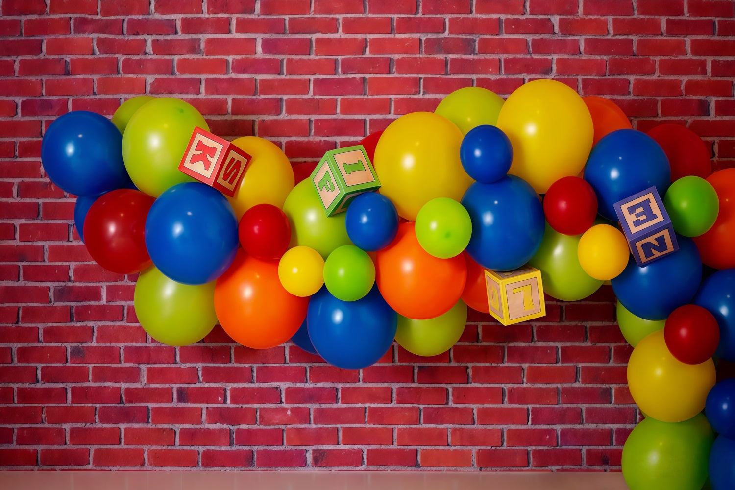 Birthday Photo Backdrop Colorful Balloons Blocks Cake Smash Backdrop UK MRR10-26