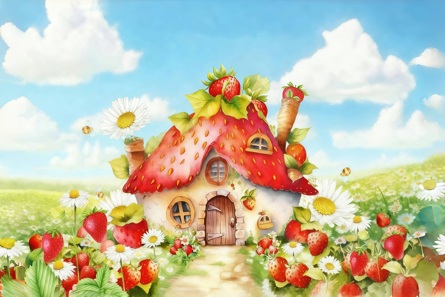 Children Backdrops Strawberry House Flowers Newborn Backdrop UK MRR10-28