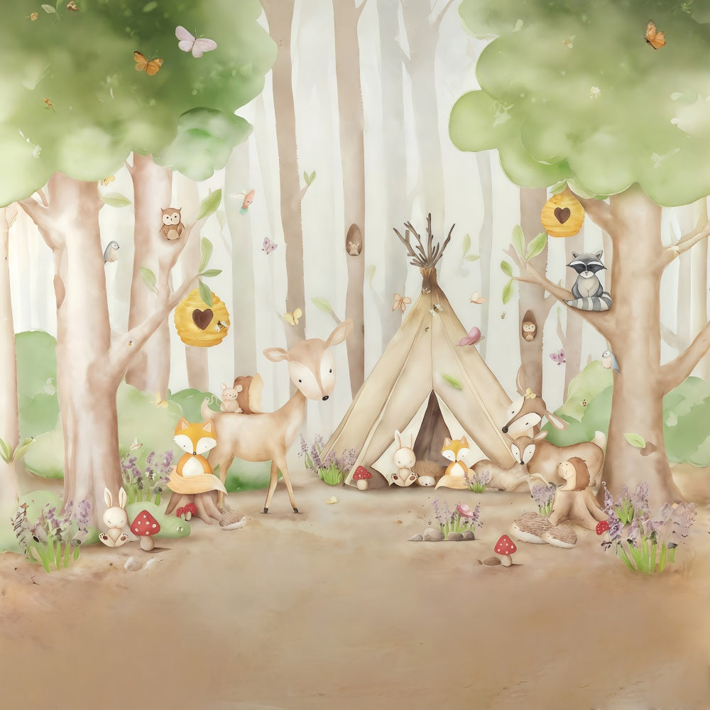 Forest Backdrop Animals Tent Trees Newborn Photography Backdrop UK MRR10-29