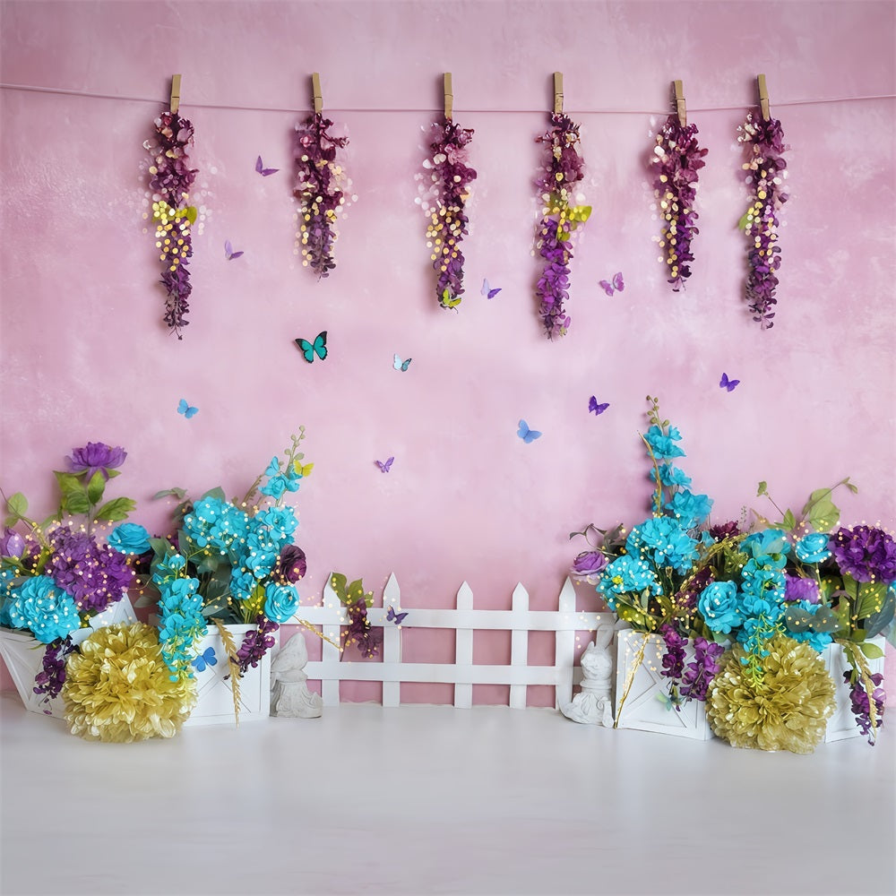 Cake Smash Backdrops Spring Garden Butterflies Birthday Backdrop UK MRR10-34