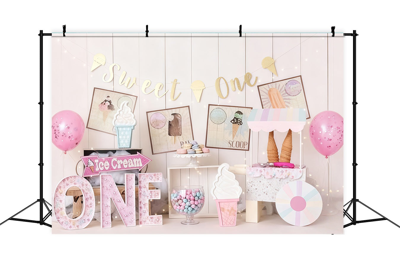 1st Birthday Backdrop Sweet Ice Cream Party Cake Smash Backdrop UK MRR10-41