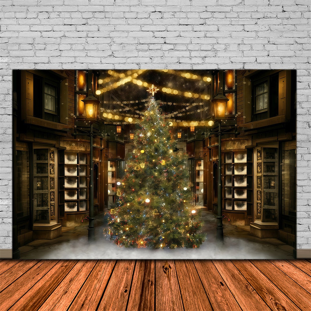 Christmas Tree Backdrop Festive Night Street Christmas Backdrop UK MRR10-42