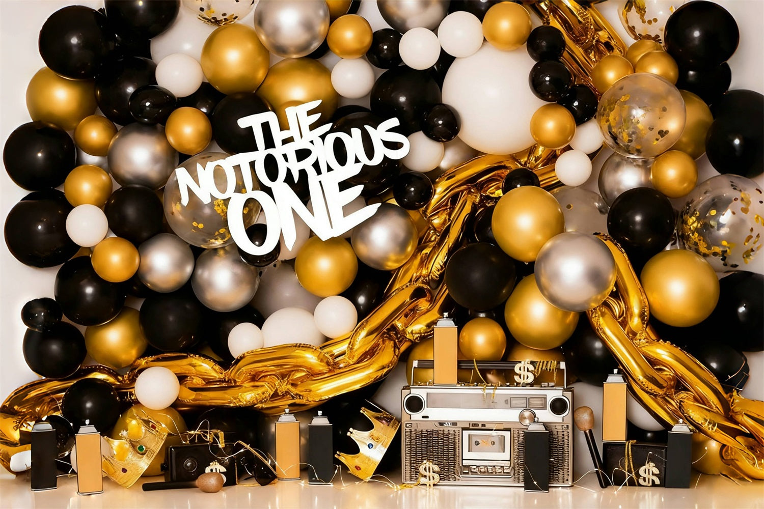 Cake Smash Backdrop Gold Black Balloons 1st Birthday Backdrop UK MRR10-43